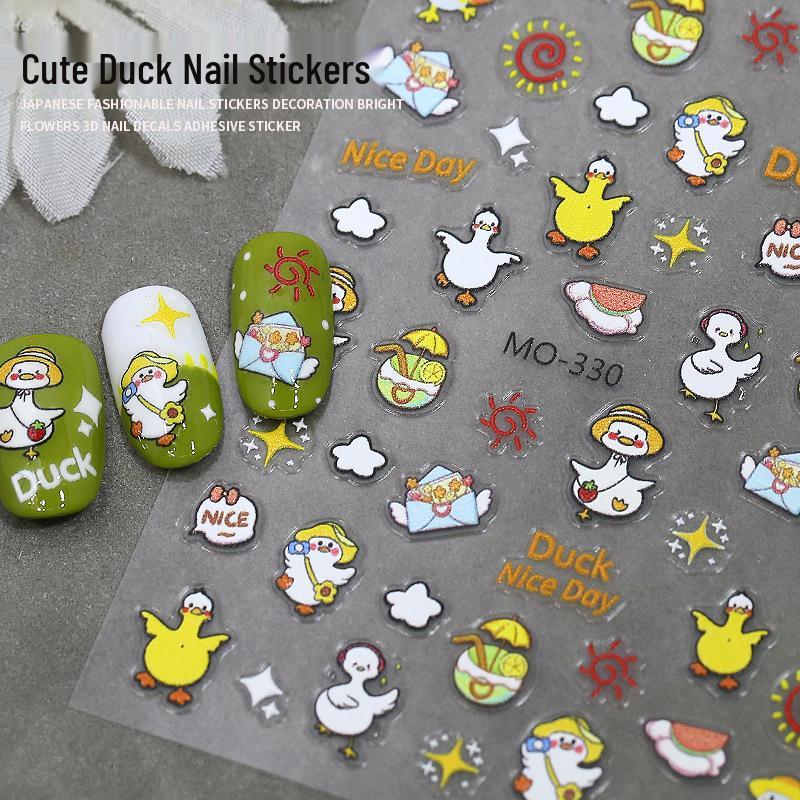 

Go Go Little Yellow Duck Cartoon Embossed Nail Stickers