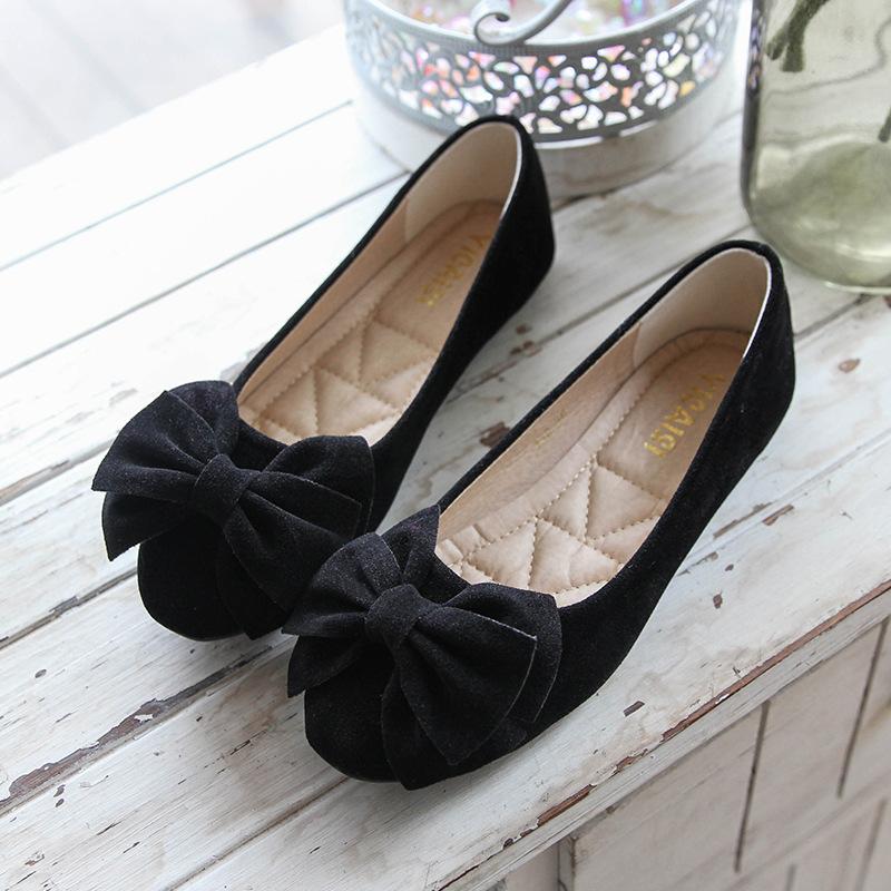 Черные соевые туфли женские туфли на плоской подошве одинарные туфли с бантом женская обувь большого размера 4143 34 чёрный 5859₽