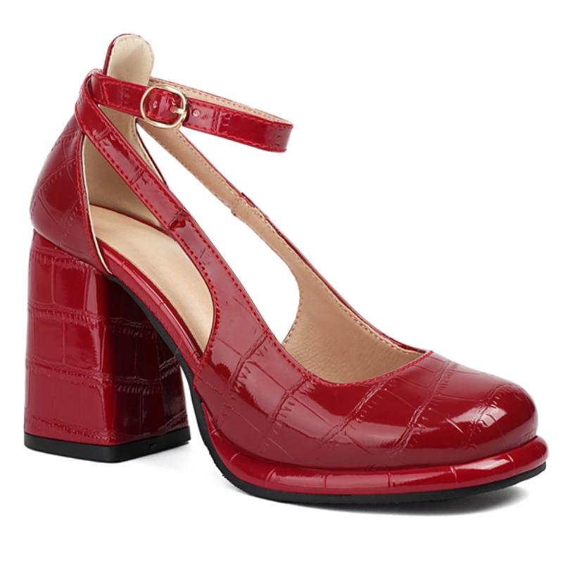 Stängd Tå Röda Klackskor Blockklack Sandaler för Kvinnor Sommarskor Pumps Dam Ankelrem Eleganta Svarta Nude Fest Bröllopsskor Märke