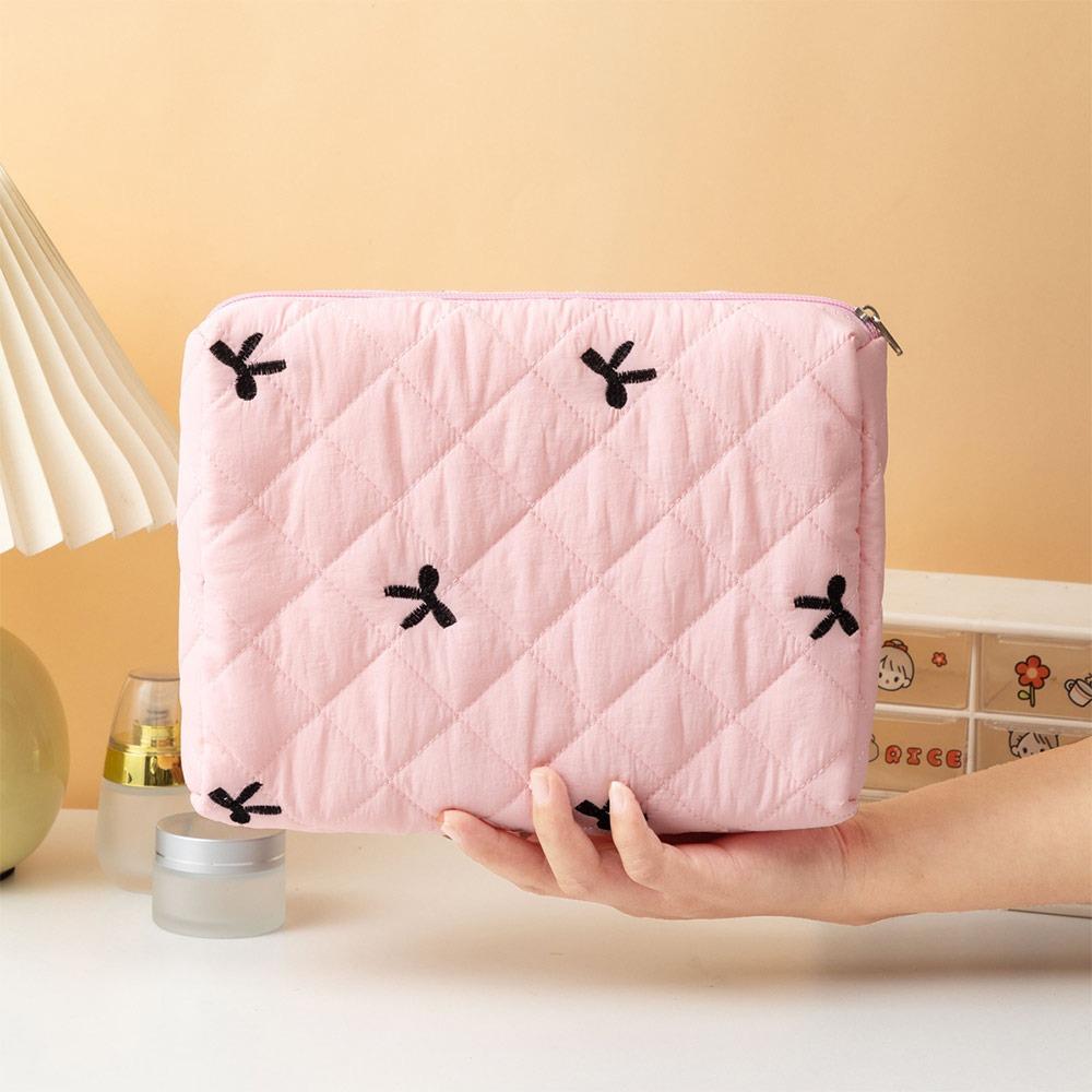 Kosmetiktasche mit Reißverschluss und Schleife, gesteppt, Puffer, süße Damen-Clutch