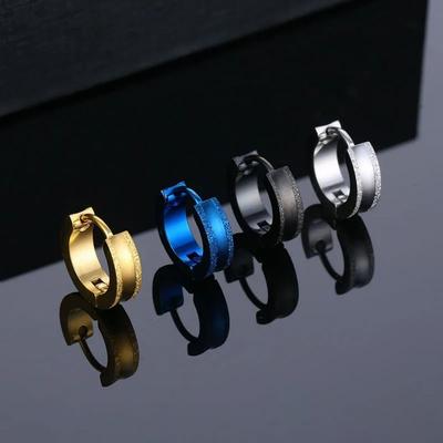 Western 1 Pair Hip Hop Abrazine Blue Earrings Punk Stainless Steel Black Geomertic Earring For Fashion Men Women Jewelry
