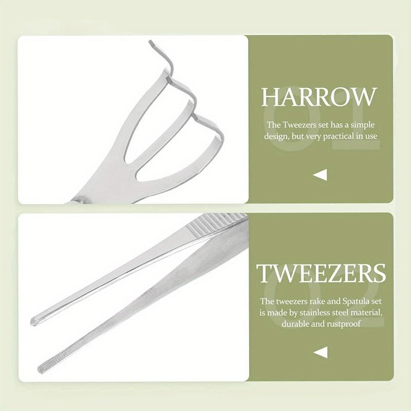 1pc 2-in-1 Stainless Steel Root Rake with Bonsai Tweezers with Ergonomical Handle Soil Farming Tool for Succulents Crafting