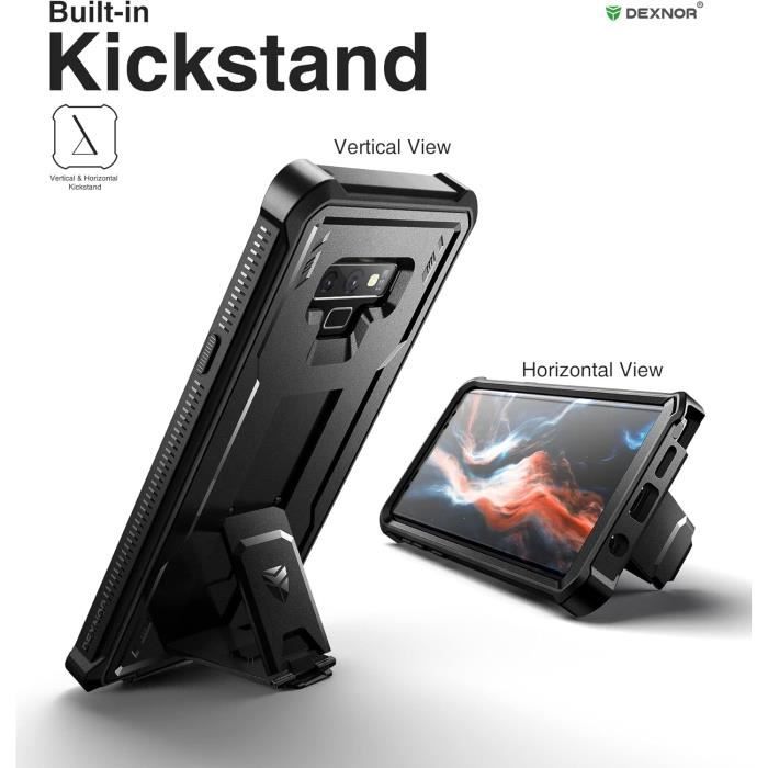 Coque de Protection - DEXNOR - Samsung Galaxy Note 9 - Qualité Militaire - Béquille Intégrée - Noir