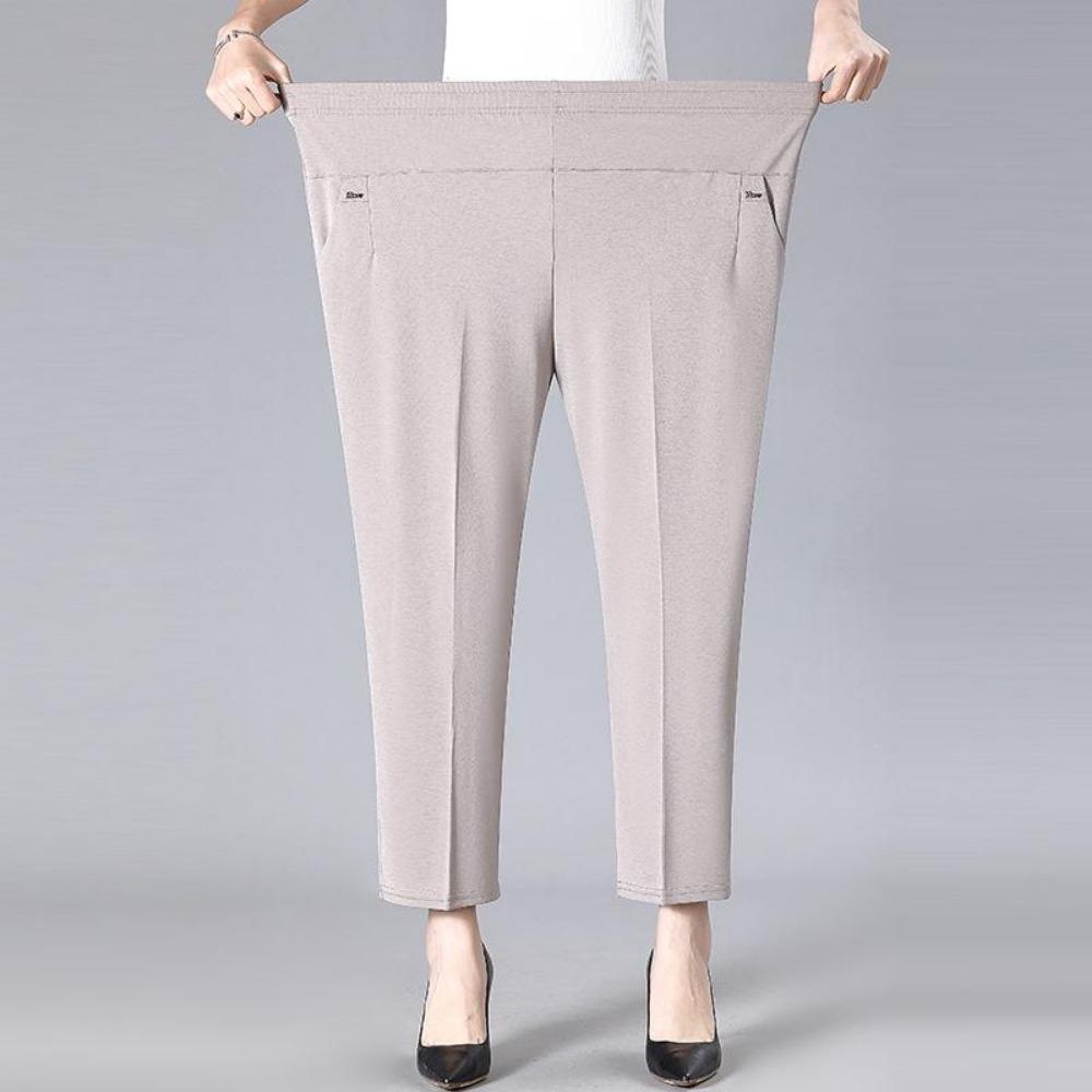 Pantalones de verano de seda helada para mujeres de mediana edad: pantalones holgados de pierna recta de nueve puntos para madres mayores y abuelas