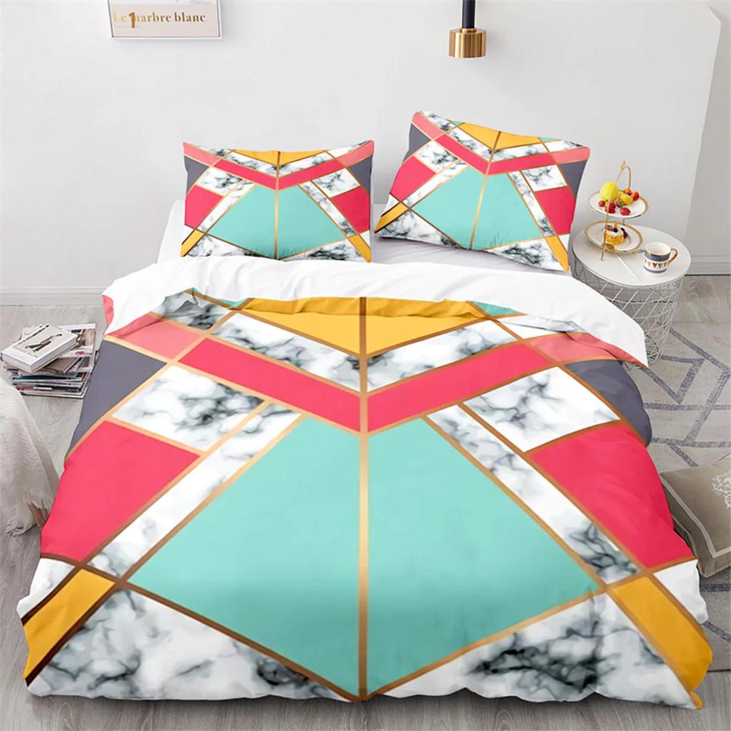 Geometriskt Marmor Påslakan Abstrakt Triangel för Barn Kvinnor Tonåringar Enkel Stil Tema Sovrumsdekorationer Queen King Size