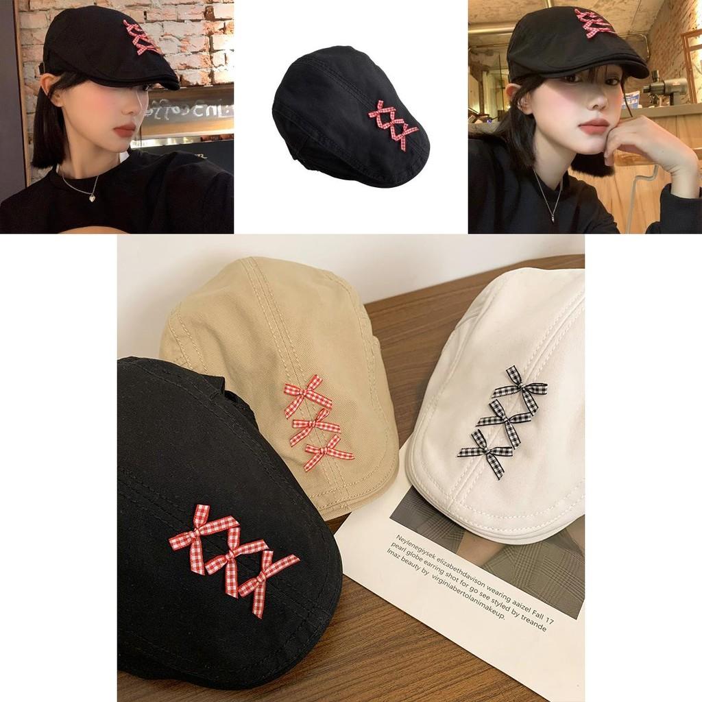 Stylish Fall Forward Cap For Women Black Bowknot Design Cotton Blend Baker Hat