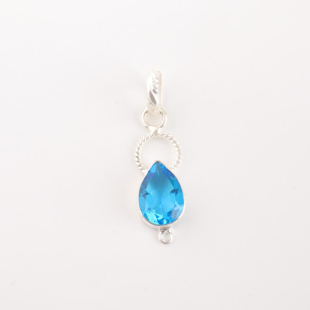 Swiss Blue Topaz Gemstone 925 Sterling Silver Jewelry Handcrafted Pendant 1.40" PP-12-4
