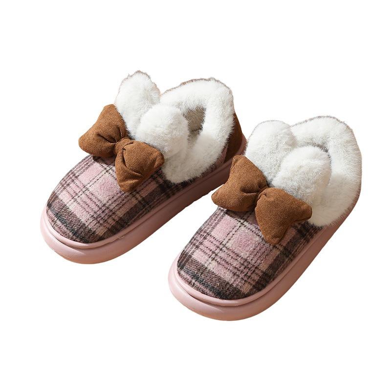 New cute rabbit plaid bow cotton shoes home indoor girl heart plaid cotton slippers