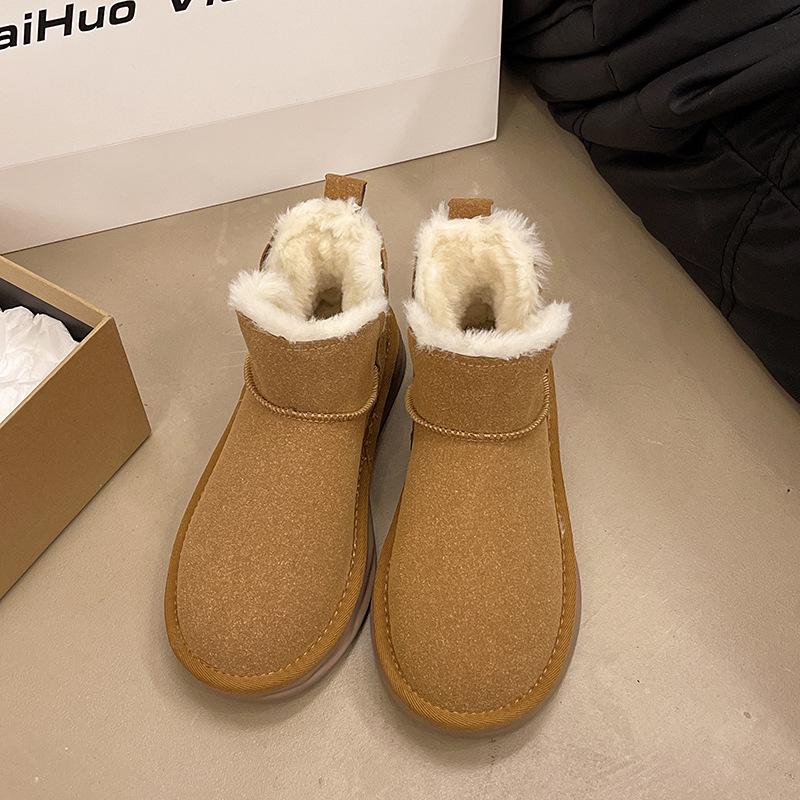 Niche fashion thick-soled warm short-top snow boots women's 2025 winter new velvet one-pedal maroon snow boots