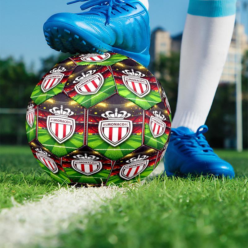 AS Monaco Print Size 5 Soccer Ball, PU Wear Resistant Football for Match Training and Daily Practice, Birthday Gift for Soccer Fans