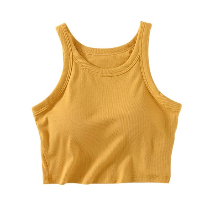 Round Neck Padded Slim Elastic Vest Sleeveless Anti-peeping Camisole Women's Short Top