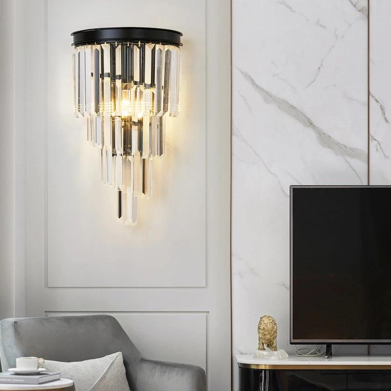 Nordic luxury black crystal wall lamp home decoration bedroom lighting bedside dressing table living room bedside LED wall lamp