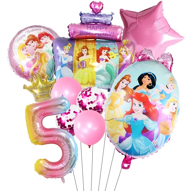 Princess Cinderella Belle Mermaid Balloons 32Inch Number Birthday Party Decoration Princess Helium Balloon Set Girls Baby Shower