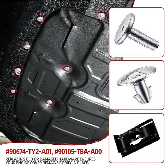 14PCS Engine Splash Shield Hardware Kit, Lower Cover Pin Screws And Clips, 90674-TY2-A01 90105-TBA-A00