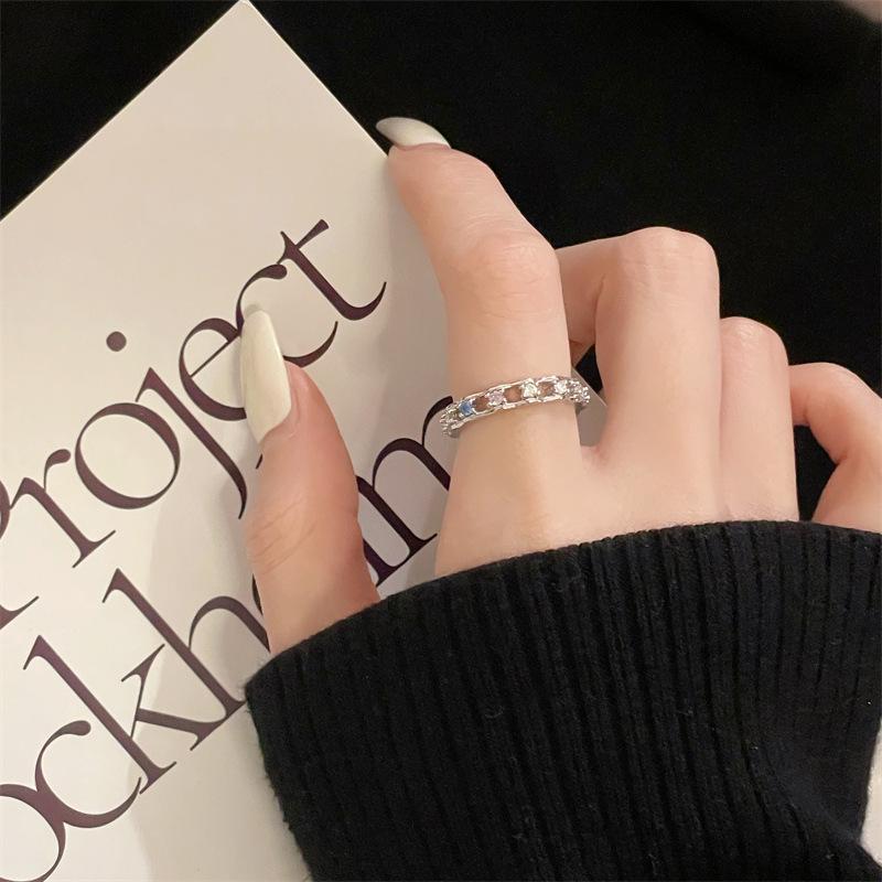 Light Luxury Simple Rose Opening Adjustable Ring Full Of Diamonds Zircon Super Fairy Fashion Ring Woman