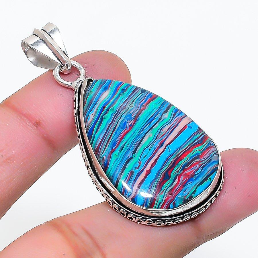 Natural Rainbow Calsilica Gemstone 925 Sterling Silver Pendant 1.97 AP-15146