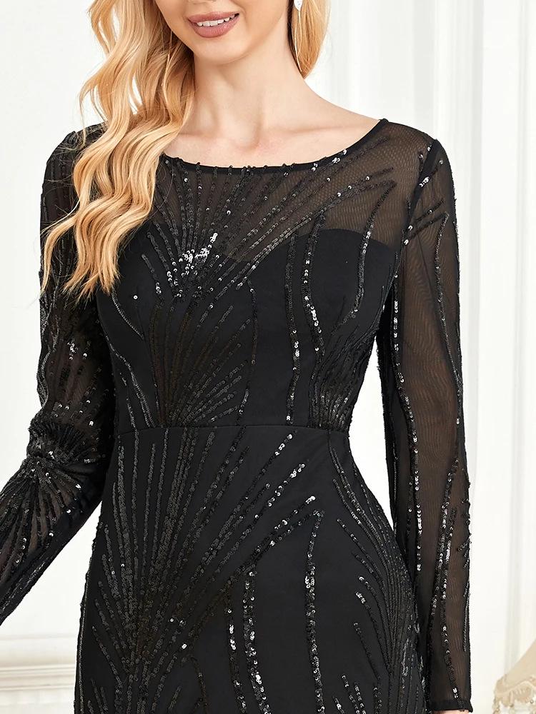Elegante Vestido de Festa Longo de Manga Comprida Ajustado Cauda de Peixe para Madrinha