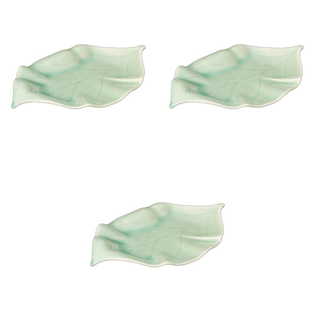 Set of 3 Vidro Ash Glaze Young Ceramic Plates X X Ceramic Ceramic Plates by Setomonohonpo Leaf-Shaped [25.3 17.7 3.1 Cm]