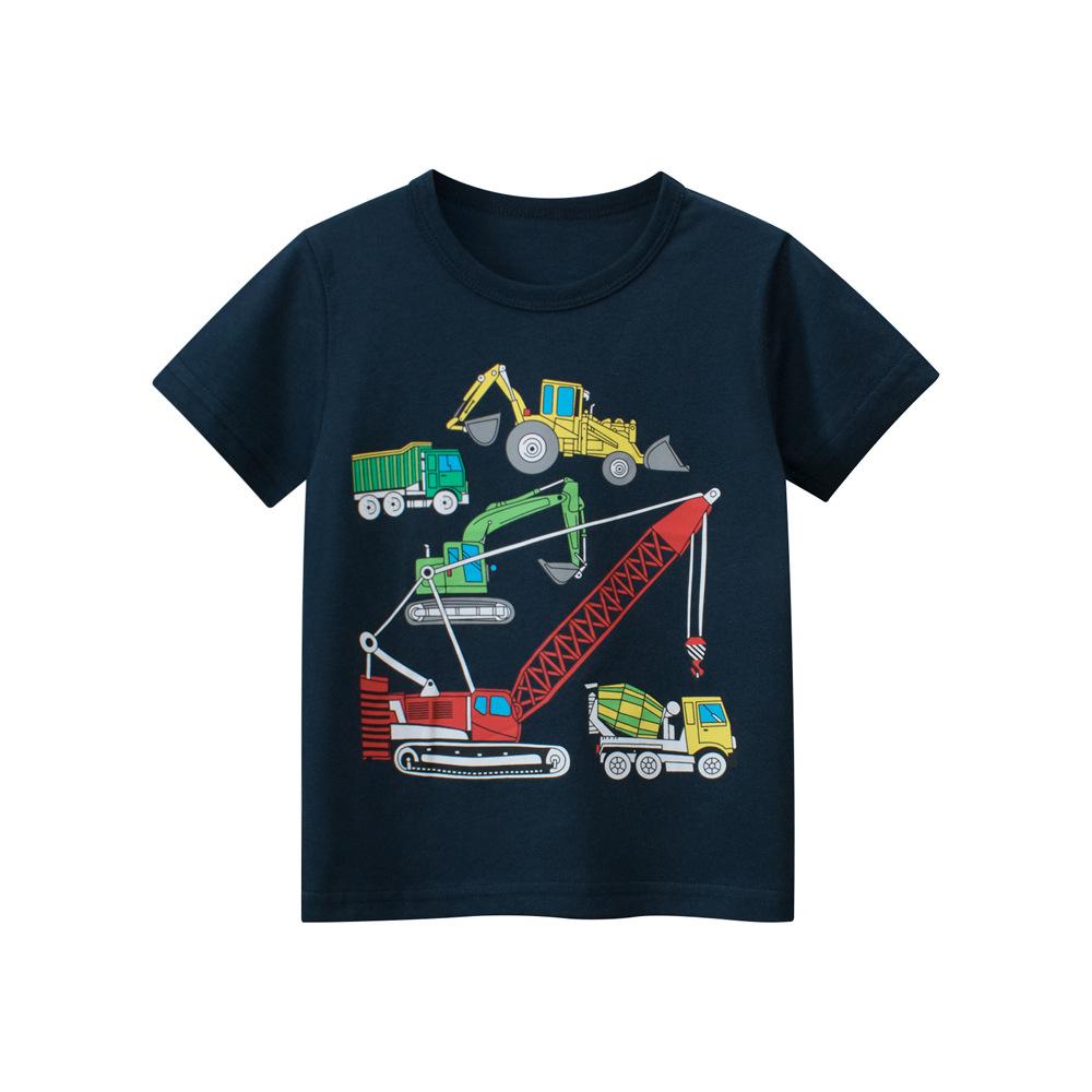 Children s clothing summer, children s short-sleeved T-shirts, baby boys  clothes, construction vehicle, excavator printing 90cm