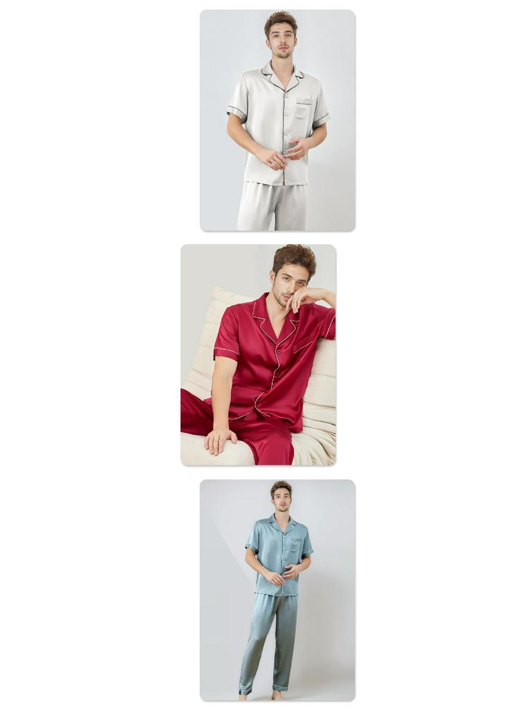 Herren Seiden-Schlafanzug-Set 2026 - Kurzarm, Lange Hose, 100% Maulbeerseide