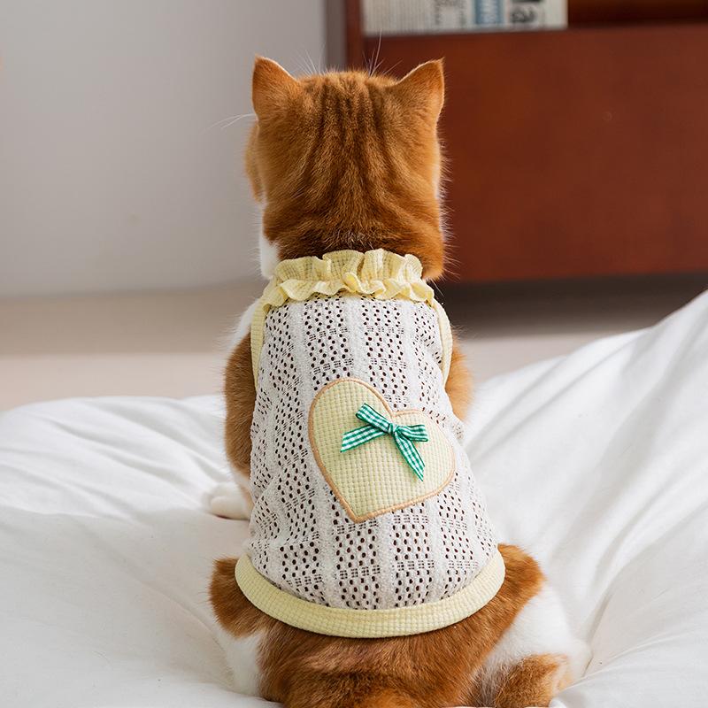 

Sweet Heart & Bow Camisole Pet Dress for Small Dogs Cats Kittens Hairless Cats Lightweight Breathable Spring Summer Casual Wear M (2.5-4kg)