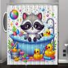 Small Raccoon Bathtub Cartoon Digital Print Shower Curtain -Machine Washable,Reversible Polyester,All-Season Bathroom/Home Decor