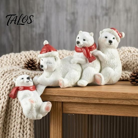 Polar Bear Figurines for Shelf Resin Ornament, White Hanging Figurine with Hat And Scarf Adorable Statues Garden Christmas Holiday Decoration,