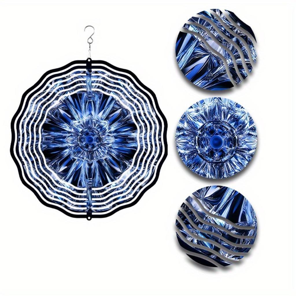 360 Degree Rotating Metal Wind Spinner for Outdoor with Faceted Blue Crystal Design Hanging Decor for Garden Patio Balcony All Season