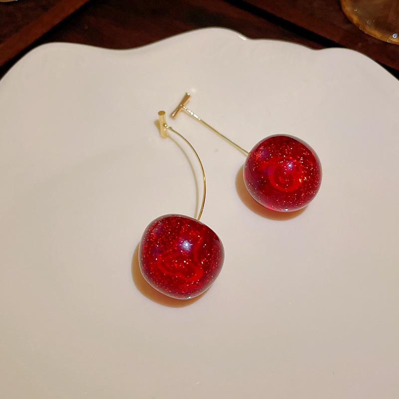 Silver Needle Ankola Red Cherry Earrings Stylish Simple Retro Stud Earrings Exquisite Premium Versatile Earrings Women