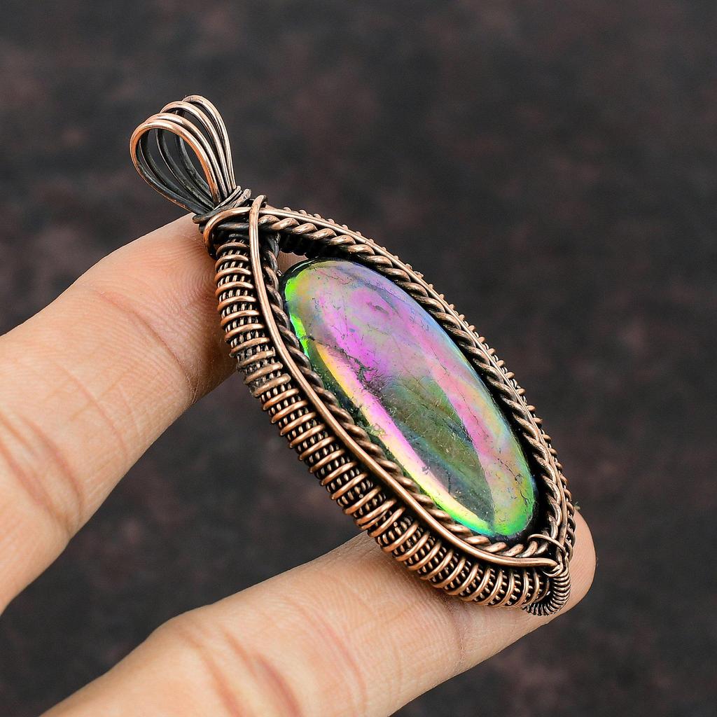 Mystic Fire Labradorite Pendant Copper Wire Wrapped Pendant Labradorite Gemstone Jewelry Handmade Pendant Copper Wire Jewelry Gift For Women