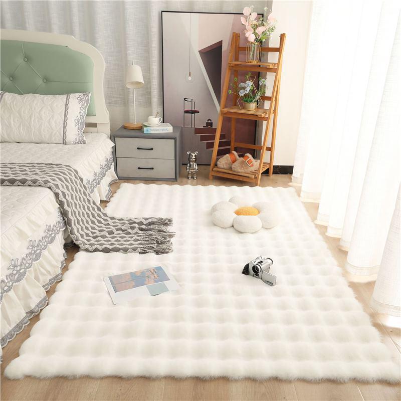 Cream Faux Rabbit Fur Carpet for Living Room, Sofa, Bedroom, or Bedside - Winter Style Rug/Mat