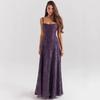 Women's Elegant Purple Strapless Ball Gown Dress with Corset Top and Flowy Skirt