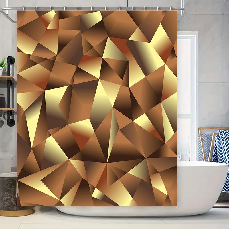 

Modern Geometric Shower Curtain Abstract Diamond Design For Bathrooms Waterproof Fabric In Gold Brown Colors (Length: 53 Charact W60H190(CM)-1 Pcs