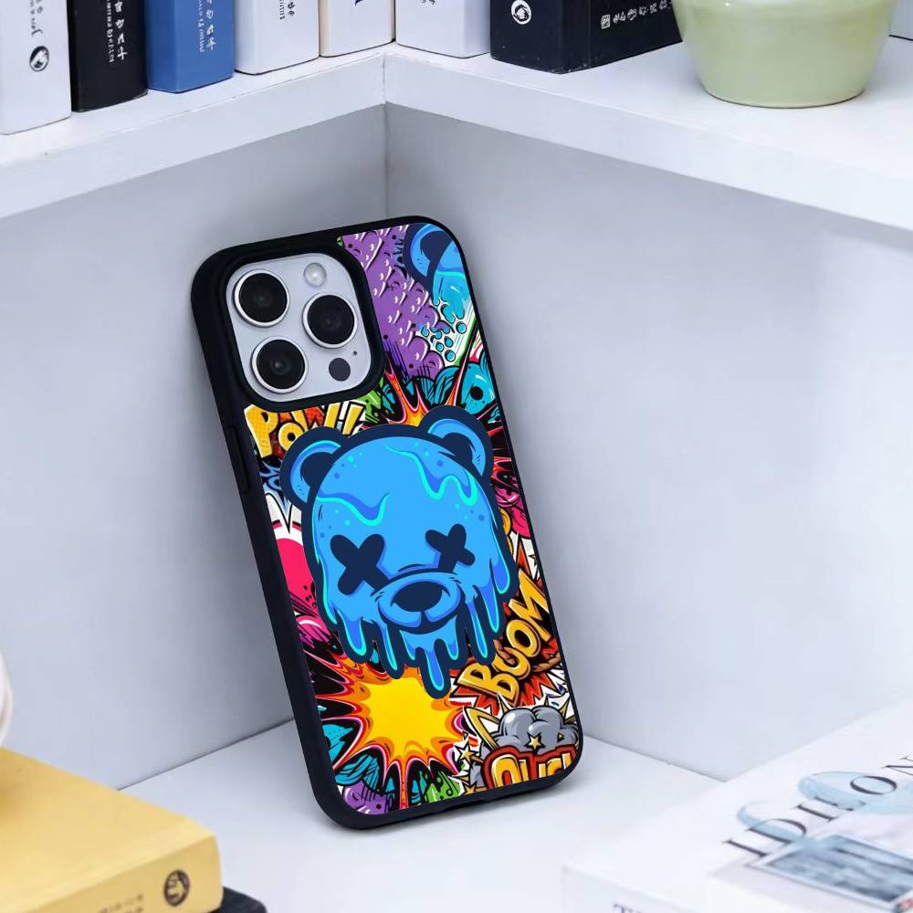 HOT Colorful Graffiti Bear Phone Case For iPhone 14,16,15,13,17,12,Plus,Pro,Max Magnetic For Magsafe Frosted Cover