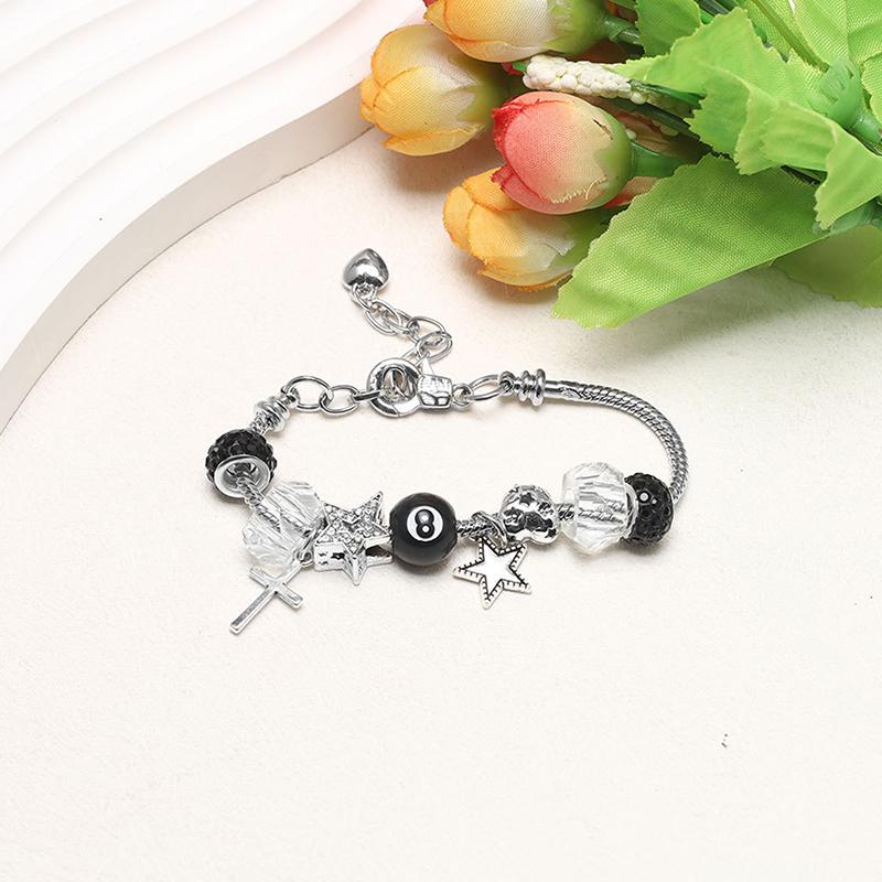 New Black No.8 Ball Heart Star Cross Bracelet Necklace Unique Fashionable Sweet Versatile Personalized Jewelry Gift