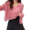 Women's Niche Hollow-Out Long-Sleeve Knit Sweater with Lapel Flare Sleeves - Early Spring Edition