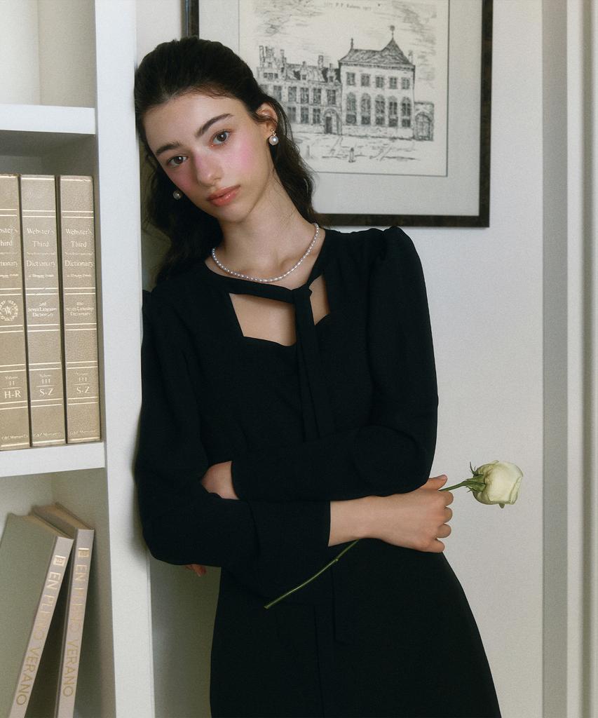 Neimkategoli Nina Color Block Ribbon Tie Dress_Black