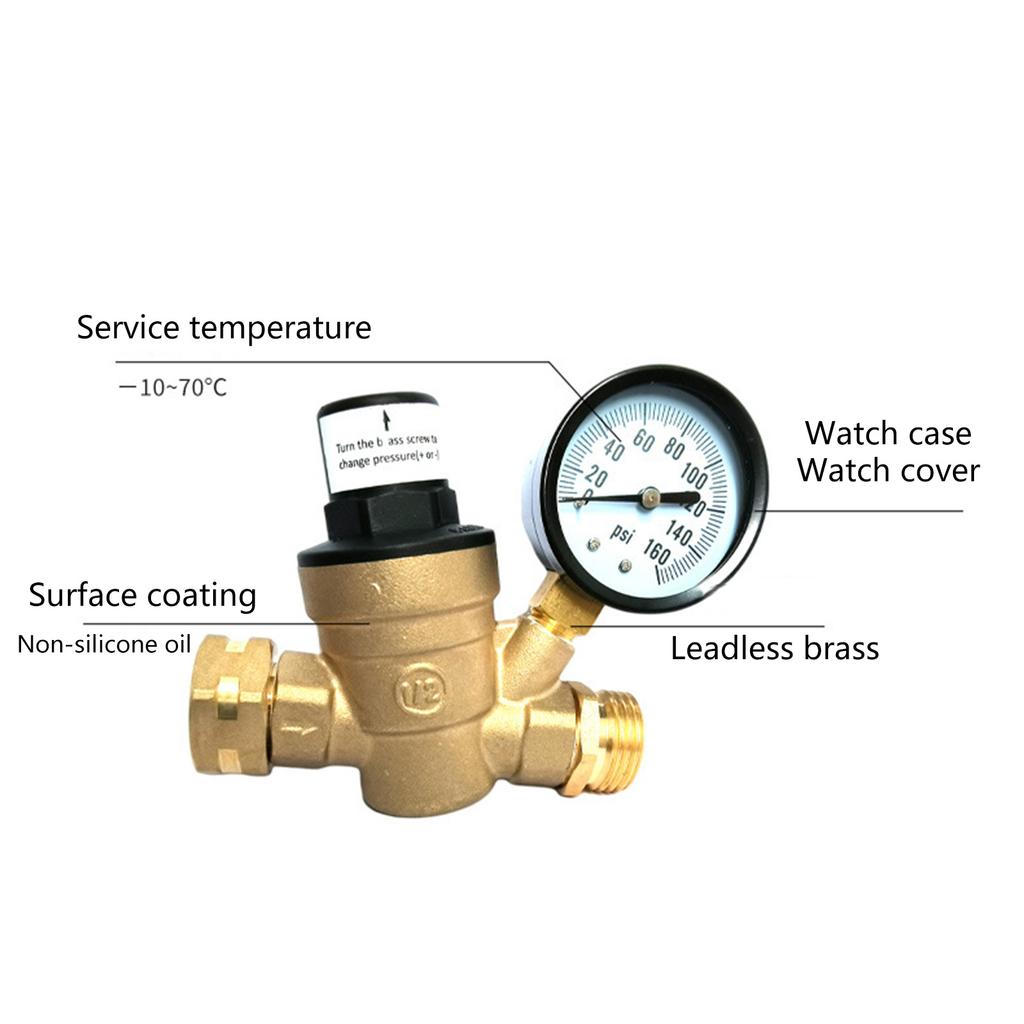 Regulator de presiune a apei pentru RV-uri Camper Trailer Filtru ecranat din alama fara plumb Supape reductoare reglabile 160PSI Durabil