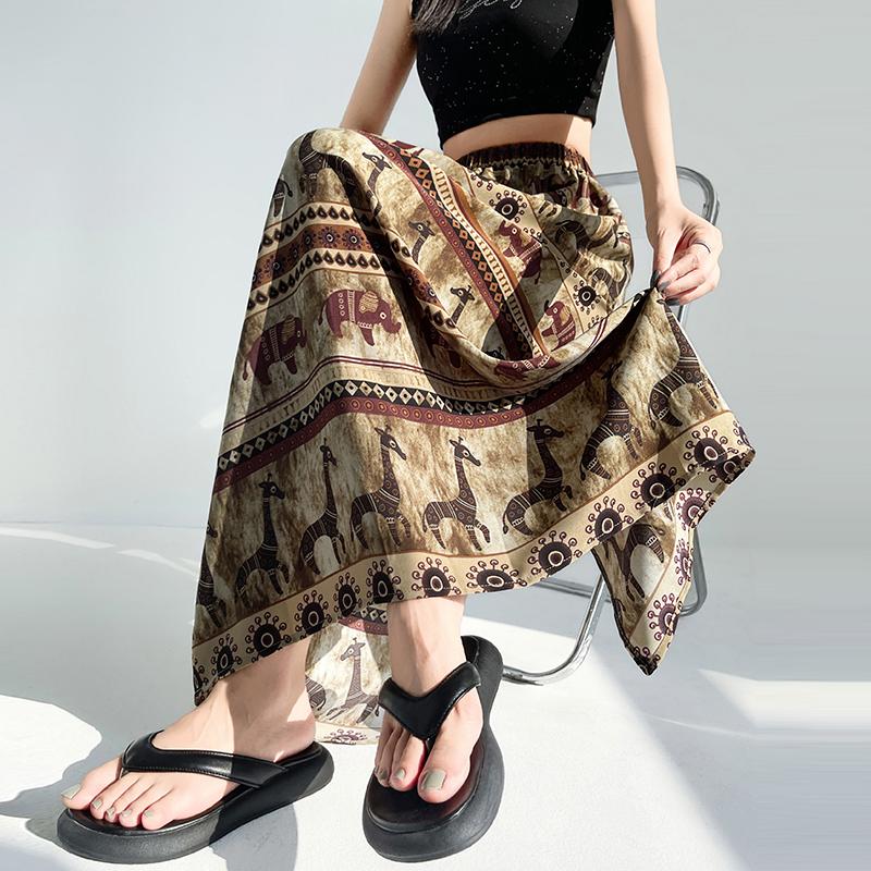 Summer Women Vintage Designer Print Animal Elastic Long Maxi Skirt For Lady