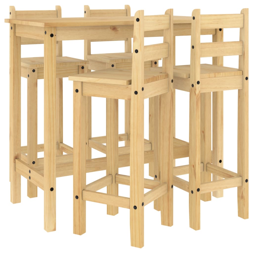 5 Piece Bar Set Solid Pine Wood