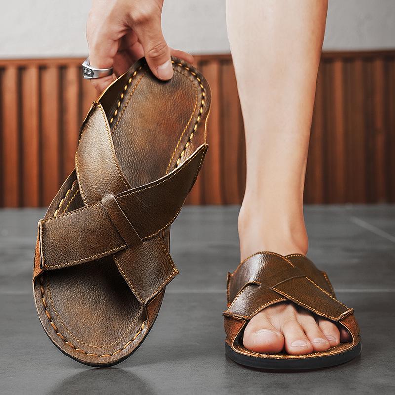 Infradito in Pelle da Uomo 2025 Open-Toe Sandali Casual da Spiaggia