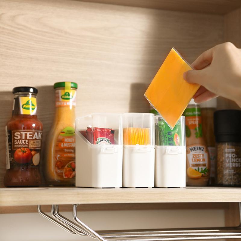 Cheese Slice Storage Box Kitchen Refrigerator Cheese Container with Cover Instant Coffee Tea Bag Ketchup Packet Storage Box