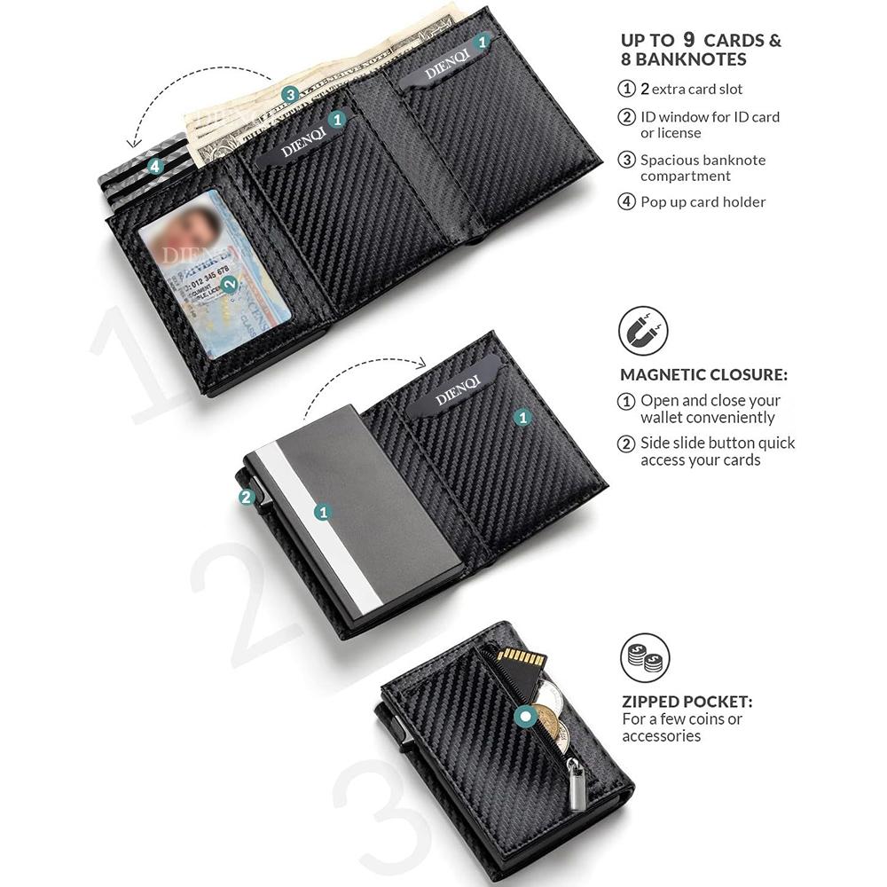 Rfid Blocking Smart Wallet Credit Card Holder Aluminum Metal Case Cardholder PU Leather Pop up Wallets Slim Cardholder for Men