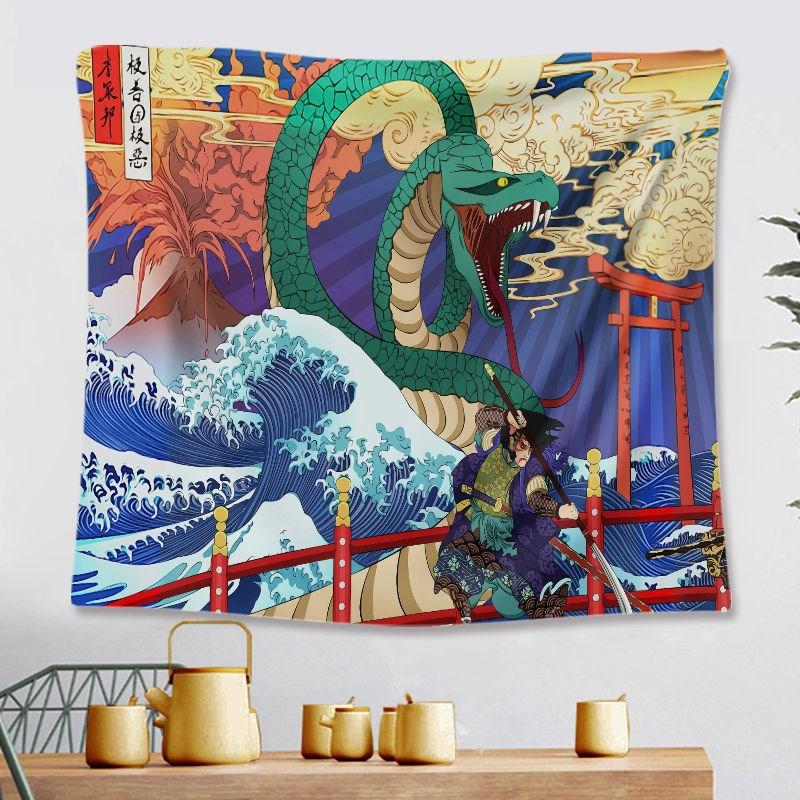 Japanese Tavern Sea Wave Tapestry Ghost Samurai Decorative Tapestry Room Decoration Home Decor Dorm Wall Hanging Backdrop Cloth