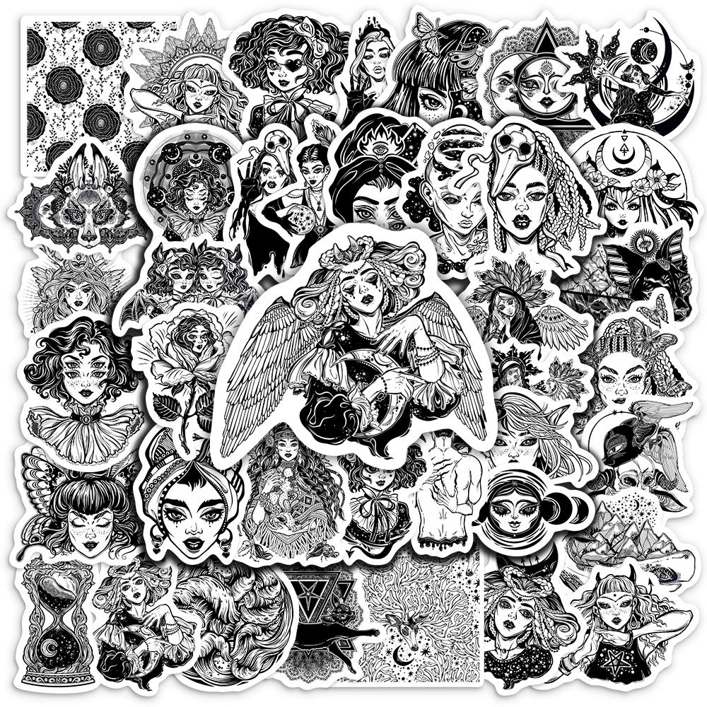 Fantasy Gothic Witch Stickers Black White DIY Toys Gift Decorative Decal for Laptop Phone Scrapbook Diary Luggage Waterproof
