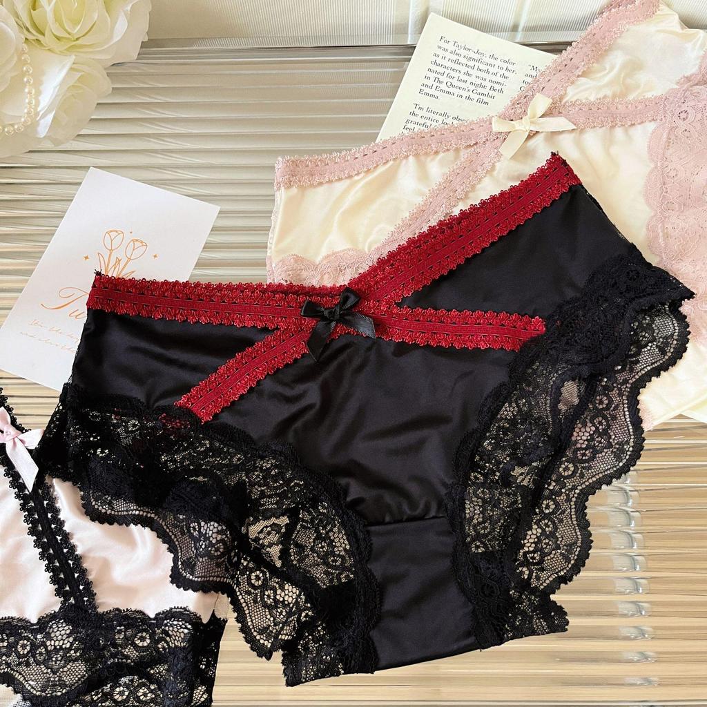 Heartfelt Intertwining Lace Panties: Women's Sexy Satin, Breathable, Pure Cotton Crotch, Mid-Rise Triangle Design