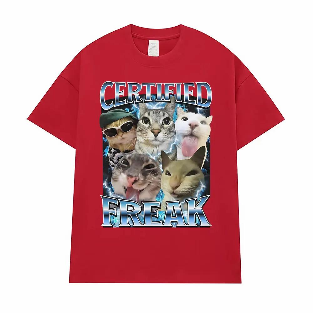 Certified Freak Funny Cat Meme TShirts Clothing 90s Vintage Kitty Graphic T-shirts Women Fashion Casual Tshirt Summer Streetwear