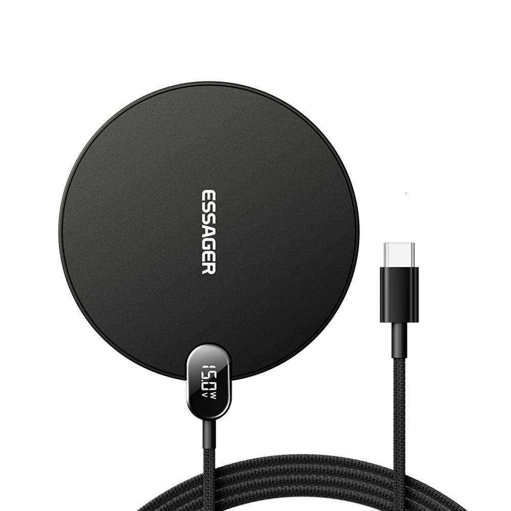 ESSAGER ES-WX15 Desktop Wireless Charger 15W Fast Charging Digital Display for Ios/Android Devices