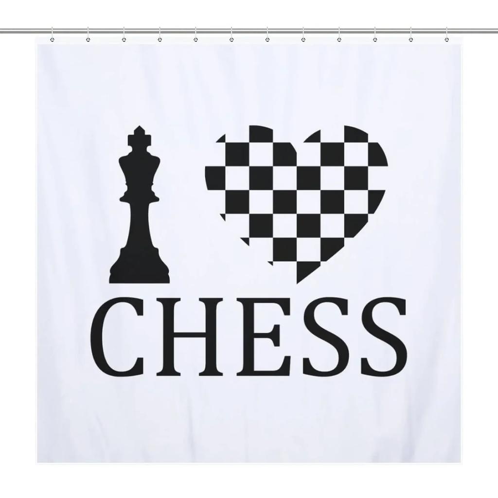 Chess Shower Curtain Horse Head International Chess Stripes Bathroom Curtains Chessboard Waterproof Board Game Bath Curtains Set