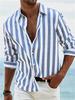 Casual Men's Long Sleeve Striped Shirt, Button-Down for Daily Wear